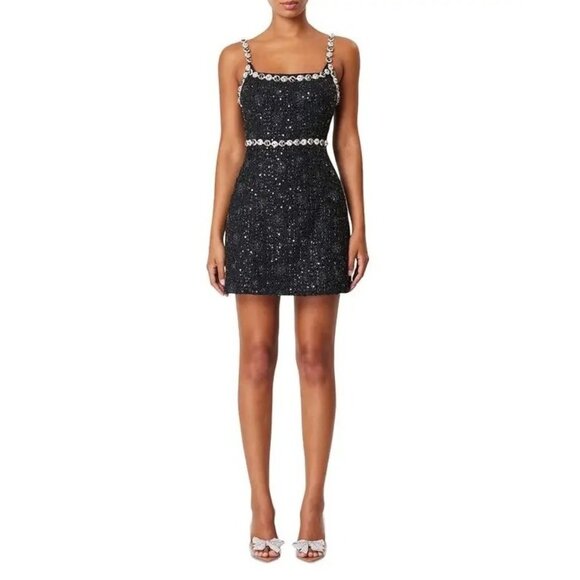 278$ ELLIATT Adeline Rhinestone Embellished Mini Dress Sleeveless Size L Black - Picture 5 of 5